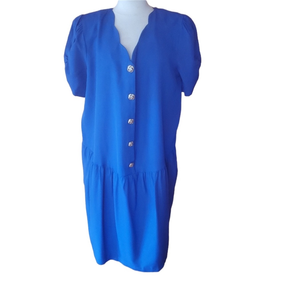 1980s‎ Champagne West Blue Dress
